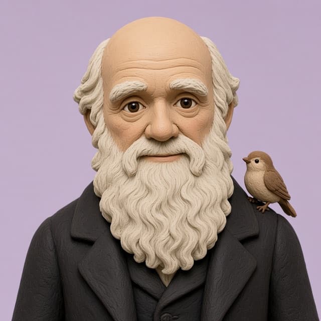 Clay-style caricature of Charles Darwin